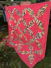 Vintage Hand Stitched STAR Variation Quilt Pink Patchwork 80”x84”1950s 60s picture