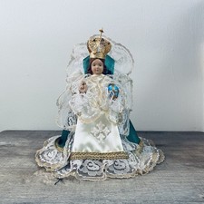 Vintage Chalkware Infant Jesus of Prague Religious Figurine Green Robe  picture