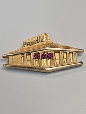 Pizza Hut Employee Service Pin Tie Tack  w/Chain & Bar 1/10 10K Gold 3 Rubies picture