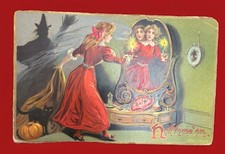 Antique 1908 HALLOWEEN Postcard Raphael Tuck No. 150 Hallowe'en Mirror Witch picture