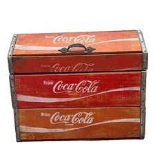 Vintage Coca-Cola Wooden Storage Trunk Red Rustic Soda Chest Americana Decor picture