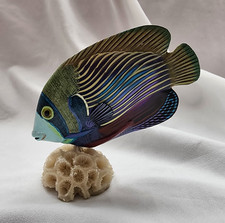 Vintage Emperor Angelfish on Coral Figurine Coastal Tropical Beach Tiki Vibes picture