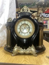 Antique Ansonia  Cast Iron Mantel Clock Open Escapement Works w key picture
