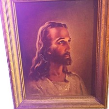 Vintage 1941 Warner Sallman Head of Christ Framed Lithograph Jesus Portrait picture
