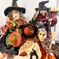 Vintage Halloween Witches Pumpkin Figurines Light Up Witch Decor Lot  picture