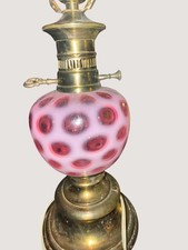 Vintage Fenton Cranberry Opaque Coin Dot Lamp w/ Brass Base 23” Tested SALE picture