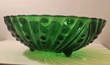Vibrandt Emerald Green Glass Serving Bowl Raised Bubbles Between Ridges 1940 picture