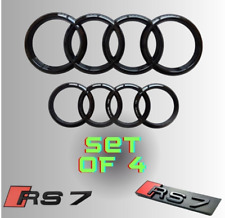 Audi RS7 Gloss Black Set of 4 Front Rear Rings Badge Grill Boot Lid Trunk Emblem picture