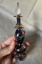 Vintage Purple Blown Glass Perfume Bottle Etched Gold Trim 5.5” picture