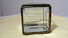 Vintage Leaded & Beveled Glass Keepsake Trinket Jewelry Box Mirror Bottom  picture