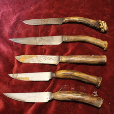 Beautiful Antique Primitive Fine Hunting Knives Deer Antler Handles Montana picture