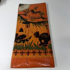 VTG 60‘s Tuttle’s Halloween Paper Table Cover Pumpkin Black Cat 54x96 USA NIP picture