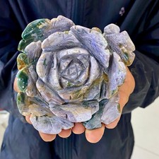 1.23LB Natural Ocean Jasper Peony Flower Carving Crystal Healing Home Ornament picture