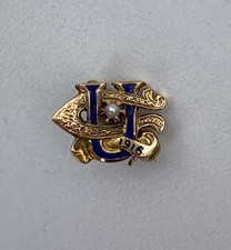 Antique 1916 “U” 14K Gold Class Pin - Clarke Maker / Seed Pearl picture