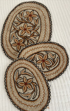 Vintage Wool Kashmiri Crewel Embroidered Floral 3 Pc Mat Set Floral Never Unused picture
