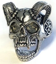 HORNED SKELETON METAL BIKER RING BRX056 mens jewelry devil head ram gothic punk picture