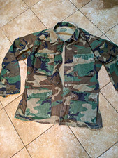 VTG 1991 USAF 100% Cotton Ripstop Woodland Camo BDU Coat – Distressed – Med Long picture