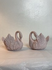 Vintage Pink Swan Lot Of 2 4” Ceramic Maximalist Kitsch Whimsy Pastel Retro picture