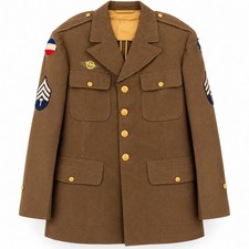 Vintage WWII US Army 4-Pocket Service Coat 30R & Fort Custer Pillow Sham picture