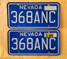 Vintage 1982-1984 Nevada License Plate MATCHED PAIR w/1985 Tag 368-ANC picture