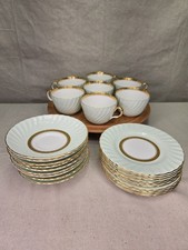 Beautiful MINTON China/England  COFFEE CUP SAUCER PLATES Green Gold Shell Swirl picture