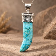 Turquoise Tooth Tusk 925 Sterling Silver Pendant picture
