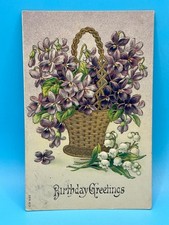Antique 1913 Embossed Birthday Greetings Postcard Violets & Lily of the Valley picture
