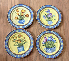 4 Godinger Email De Limoges Plates 1855 Decore A La Main A L Marino Fruit 7 1/2