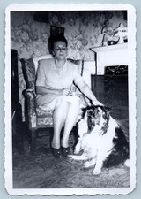 c1940's Woman With Collie Dog Fireplace MCM Furniture Chair Snapshot Photo picture