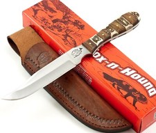 Fox N Hound Stag Wood Handle Skinner Knife FH622 Leather Sheath Fixed Blade picture