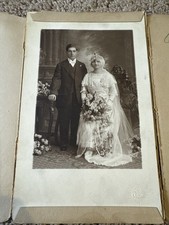 Antique Chicago 5x8 Wedding Photo Groom Bride Dominick Sansone / Schnider Studio picture