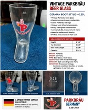 Vintage Parkbräu German Beer Boot Glass 0.25L Brewery Pilsner Barware picture