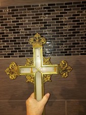 VTG Baroque Brass Cross Banded Stone Inlay Scrollwork Heavy ~5.25 lb, Vampires picture