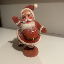 Vtg Flocked Santa Claus Waving Dancing Figure Christmas Decor Adorable Face picture