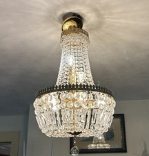 Vtg French Empire Style Crystal Beaded Basket Chandelier Ceiling Mount 24 In picture