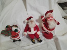 3 Vntg Flocked/Felt Santa Figures/Ornaments Unbranded picture