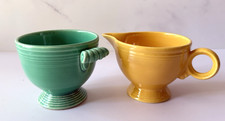 Vintage Fiesta O-Ring Marigold Yellow Cream and Green Sugar Bowl picture