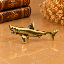 Mini Vintage Brass Shark Statue Ornament Animal Collectible Shark Lover's Gift picture