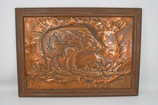 Slim Rustin Texas Roadrunner Tooled Copper Wall Art Wild Boar Javelina Rare VTG picture