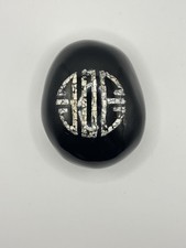 Antique French Paper Weight, Circa 1900 Black Glass With Egg Shell Monogram picture
