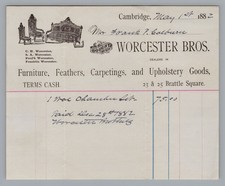 1882 Worcester Bros Furniture Billhead Cambridge MA Engraved Vignette Receipt picture