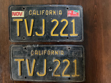 Vintage 1963 California Black & Yellow License Plate Pair - TVJ221 picture