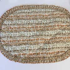 Vintage 1970s Quilted Oval Floral Placemats Set of 6 Orange Brown Ruffled Edge picture