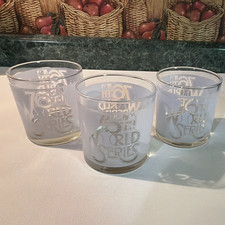 VTG 76th World Series Set of 3 Clear Frosted Glass 3 oz Decorated Cocktail Glass picture