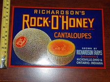 RICHARDSON'S ROCK-O'HONEY CANTALOUPES FARMS RARE ADVERTISMENT LABEL NICE 7 picture