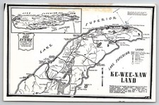 Vintage KE-WEE-NAW LAND Map Postcard Copper Harbor MI E. C. Kropp Co. picture