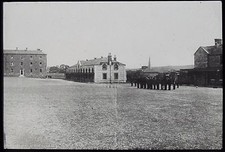 Glass Magic Lantern Slide MEN ON PARADE AT BARRACKS C1890 PHOTO IRELAND picture