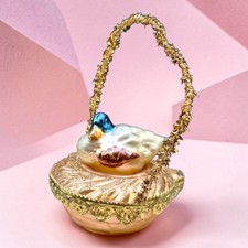 Vintage Blumchen Inge-Glas Bird In Nest Christmas Ornament Germany NO Feather picture