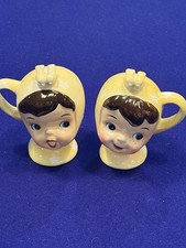 Vintage Napco Miss Cutie Pie Yellow Salt & Pepper Shakers 1950s Japan Excellent picture