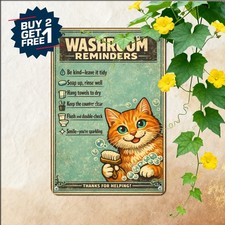 Funny Cat Restroom Toilet Rules Humor Decor Metal Tin Sign Wall Plaque 8x12 picture